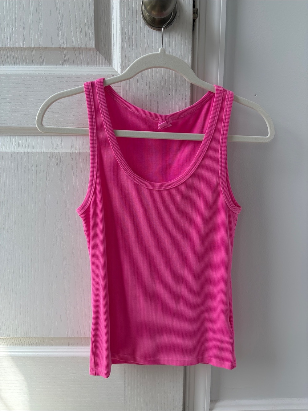 Women’s Pink Ribbed Tank Top - Classic Scoop Neck